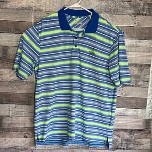 Under Armour Heatgear Polo Shirt Mens XL Blue Green Striped Loose Fit Golf